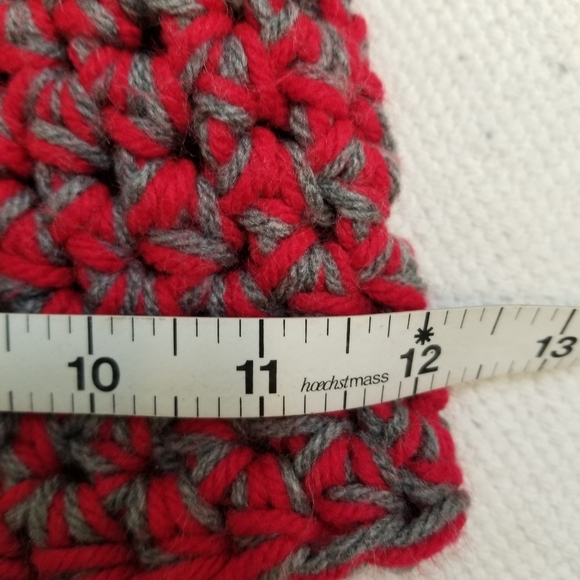 Handmade Crochet Knit Cap Red and Gray. - Picture 5 of 6
